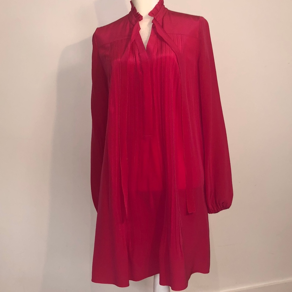 Elie Tahari pink shirtdress bow tie long sleeve